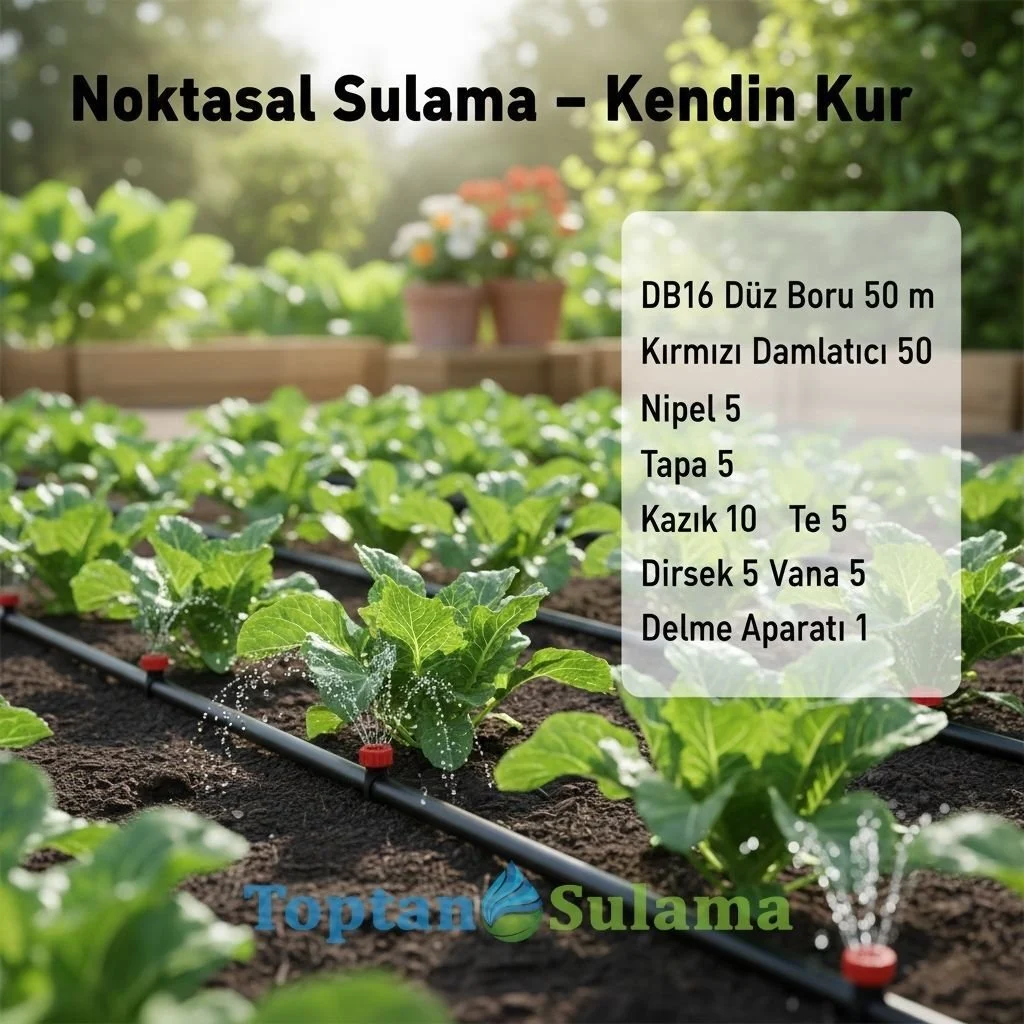 16 Mm Düz Damlama Seti 50 M 50 Adet Kırmızı Damlatıcılı, Delme Aparatlı Bahçe/sera