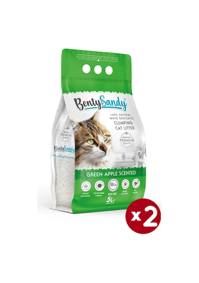 Benty Sandy Yeşil Elma Kokulu İnce Topaklaşan Bentonit Kedi Kumu 2 x 5 L