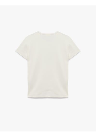 Koton Slim Fit Kısa Kollu Bisiklet Yaka Pamuklu Payetli Tişört Ekru 6sal10730ık