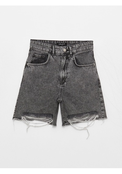 Lcw Jeans Siyah Bermuda Fit Yırtık Detaylı Kadın Jean Şort