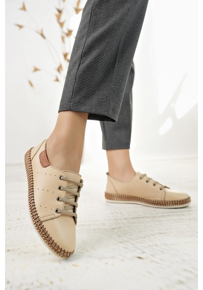 Nesilshoes Nesil Shoes Syg P38 Bej Hakiki Deri Kadın Ayakkabı