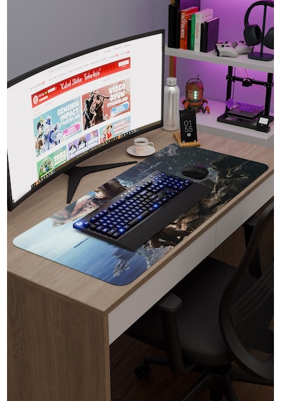 Monster Hunter: World Dikişli Kauçuk Oyuncu Mousepad V1 - 90x40 Xxl Gaming Mouse Pad