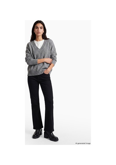 Lcw Vision Gri V Yaka Oversize Kadın Triko Kazak