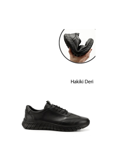 Gönderi(R) Erkek Siyah Bağcıklı Kauçuk Taban Hakiki Deri Sneaker Ddma73542600 Siyah