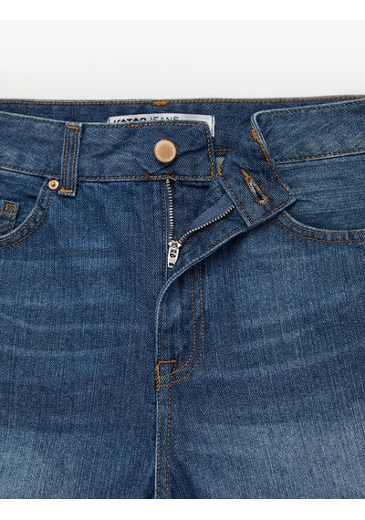 Koton Normal Bel Cepli Düğmeli Pamuklu Mini Denim Şort Orta İndigo 6sal40162md