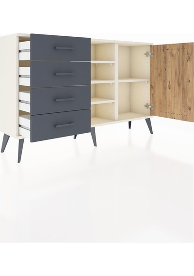 Arges Konsol 4 Raflı 4 Çekmeceli Tek Kapaklı 132x30x83 Aytaşı-çam/antrasit Çam/antrasit Arges Konsol 4 Raflı 4 Çekmeceli Tek Kapaklı 132x30x83 Aytaşı-çam/antrasit Çam/antrasit