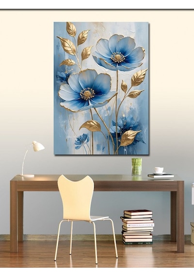 Kanvas Tablo Mavi Çiçek Tasarımı 70cmx100cm
