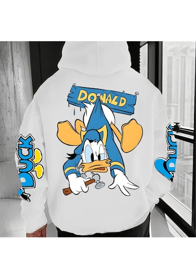Startmore Startmoredonald Duck Cool Pattern Erkek Kapüşonlu Üstü Sonbahar Ve Kış Yeni Koleksiyon Erkek Ve Kadın Beyaz