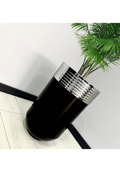Elegant Dekoratif Krom Darbuka Parlak Siyah Saksı 60cm