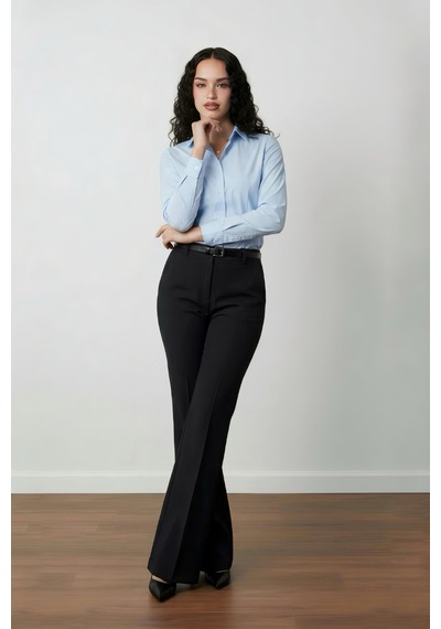 Pera Moda Kadın Basic Gizli Düğme Özellikli Gömlek Mavi