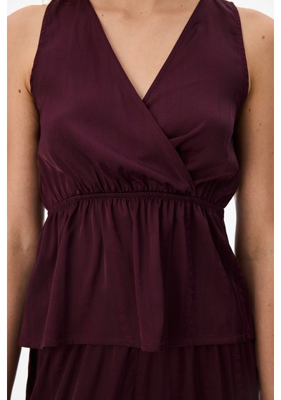 Penti Bordo Aurora Dark Saten Çiçekli Atlet Pijama Üstü