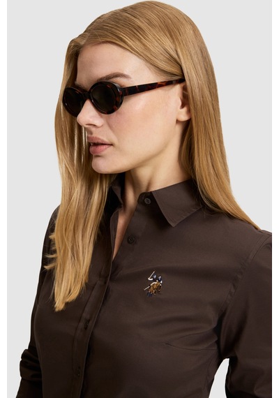 U.S. Polo Assn. Kadın Koyu Kahverengi Uzun Kollu Basic Gömlek 50329503-vr084