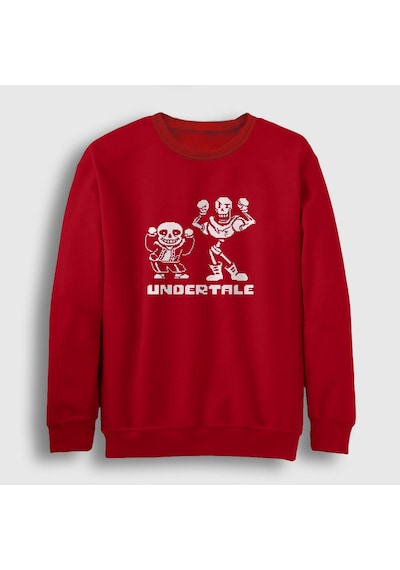 Presmono Unisex Sans Papyrus Undertale Sweatshirt Kırmızı