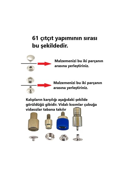 50 Adet 15mm Paslanmaz Çıtçıt Yapım Seti