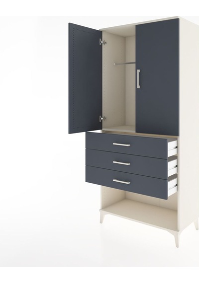 Hyperion Dolap Tek Raflı 3 Çekmeceli Tek Askılı 88x44x195 Aytaşı-antrasit Aytası