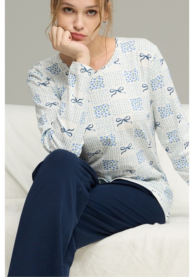 Siyah İnci Örme Pamuklu Pijama Takım25240198 Beyaz