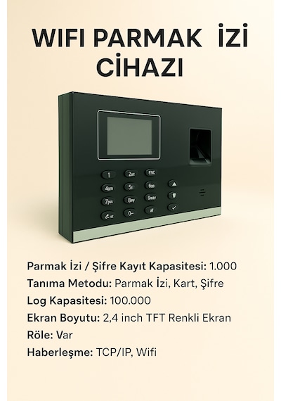 Kablosuz Wifi Kartlı Parmak İzi Personel Takip Cihazı -Web Giriş Çıkış Yazılımı (25 Kart Dahil)