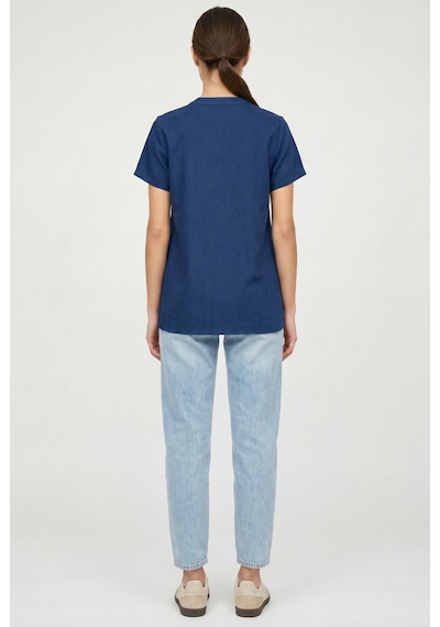 Sementa Rahat Kalıp Kısa Kol Tencel Gömlek Bluz - Indigo