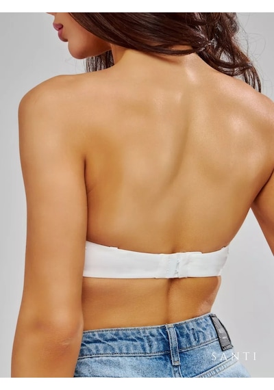 Mistirik Lenola Model Push Up Etkili Destekli Premium Balenli Sarkma Önleyici Büstiyer Beyaz Renk Beyaz