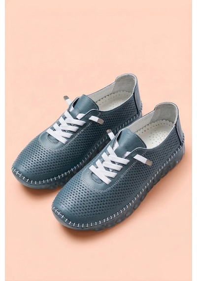 Analin Shoes Hakiki Deri Kadın Casual Ayakkabı Mavi