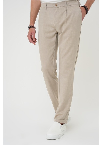 Efor Comfort Fit Beli Lastikli Pileli Bej Jogger Pantolon P 1182 Bej