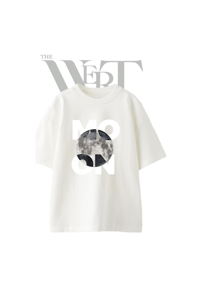 Thewert Abstract Moon Tasarım Baskılı Ünisex Beyaz Oversize T-shirt