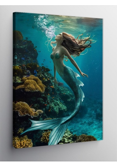 Kanvas Tablo Deniz Altında Yeşil Denizkızı 50cmx70cm