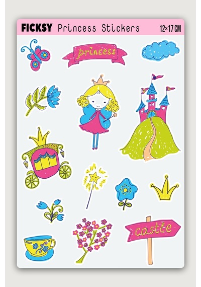 Sevimli Doodle Stili Prenses Sticker Seti - 14 Adet Etiket Çıkartma Diğer