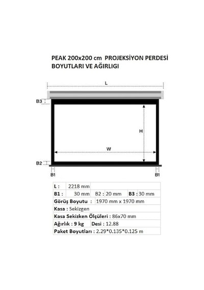 Peak M200 400x300 CM Motorlu Kumandalı Projeksiyon Perdesi