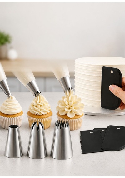Cupcake & Pasta Süsleme Duy Seti - 100 Krem Torbası Ve 3'lü Sıvama Tarağı