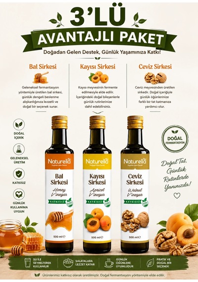 Naturella Bal, Kayısı & Ceviz Sirke Seti 3 X 500 Ml