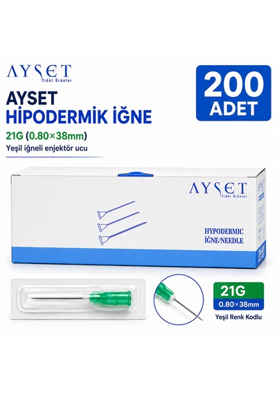 Ayset Yeşil İğne Ucu 21g 0.80 38 Mm 200 Adet
