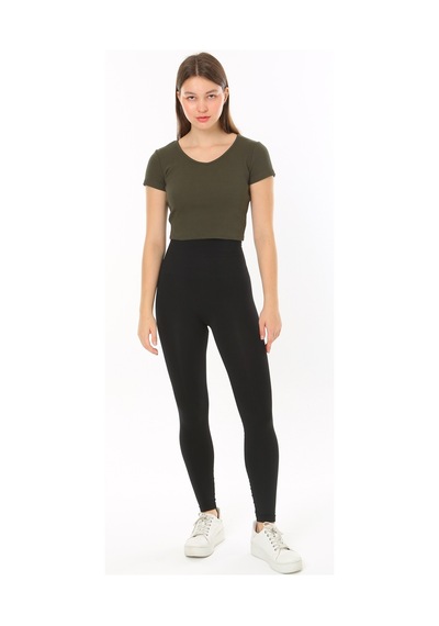 Rooted-kadın Basic Crop V Yaka Kaşkorse T-shirt Haki Rooted-kadın Basic Crop V Yaka Kaşkorse T-shirt Haki