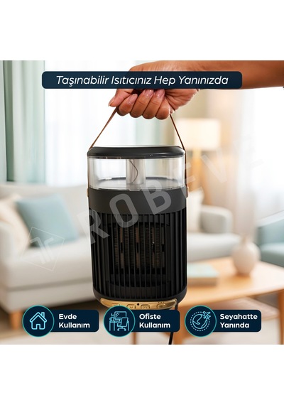 Robeve Taşınabilir Isıtıcı & Hava Nemlendirici Buhar Makinesi 7 Renk Led Işıklı, Uzaktan Kumandalı, Zaman Ayarlı, Devrilme Korumalı Mini Isıtıcı 800w