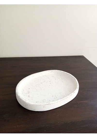Orion Serisi El Yapımı Kırılmaz Oval Sunum Tepsisi 23x30 Cm - Eskitme Beyaz