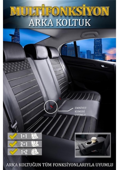 Audi 100 Serisi Oto Koltuk Kılıfı Ön Arka Set Siyah Beyaz Plus Serisi Scr