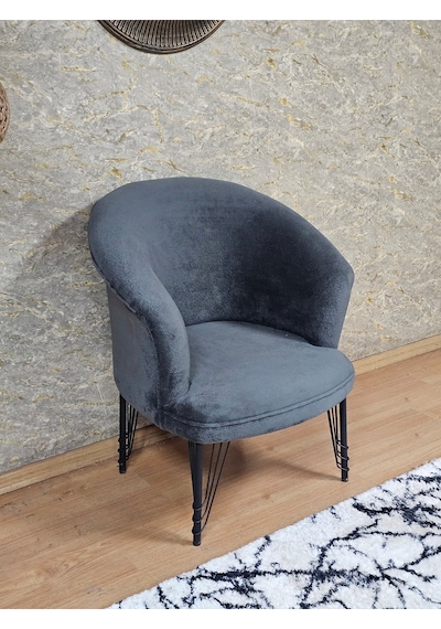 Zafir Tekli Teddy Siyah Boyalı Telli Ayak Çay Seti Koltuk Tekli Berjer , Balkon, Salon, Ofis Füme