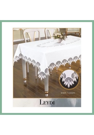 Bşkvirgo Gardenya Keten Leydi Model Krem 160x220 Cm Zarif Yemek Masası Örtüsü Çeyizlik Masa Dekoru Bsk2026