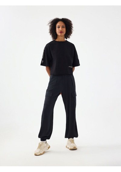 LOFT Crop Kadın Tshirt K.kol Lf2040257 Q1.v1 Siyah