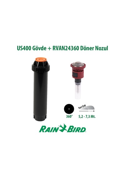 Rain Bird Rvan24360 Döner Nozul Tam Tur 5,2 - 7,3 Mt. Ve Us400 Boş Gövde Seti