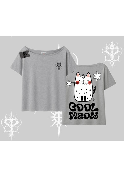 Startmore Startmore Cool Meow Yazılı Sevimli Kedi Arka Baskılı Kayık Yaka Tshirt Gri Startmore Startmore Cool Meow Yazılı Sevimli Kedi Arka Baskılı Kayık Yaka Tshirt Gri