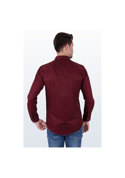 Koyu Bordo Baklava Desenli Slimfit Gömlek Koyu Bordo