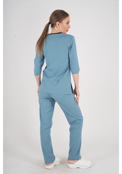 Unisex Cool Petrol Mavi Violet Model Scrubs Takım Doktor Hemşire Üniforması Petrol Mavi Soft