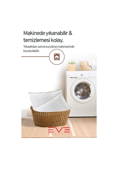 Eve Tekstil 2 Adet Klimax Serisi Kılıflı Fermuarlı Klimali Antialerjik Silikon Elyaf Yastık 50x70cm 900 Gr Beyaz