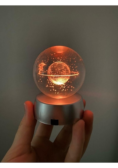 Satürn Cam Küre Renk Değiştiren Kristal Kız Küre Işıklı Küre Pilli 3d Hediye Yılbaşı