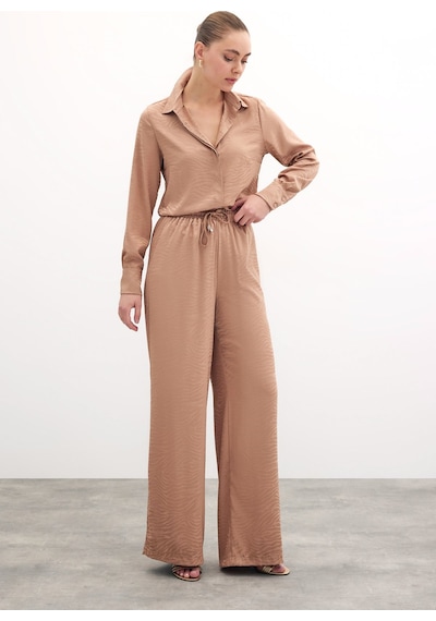 Sateen Zebra Desenli Salaş Pantolon - Camel-135732 Camel