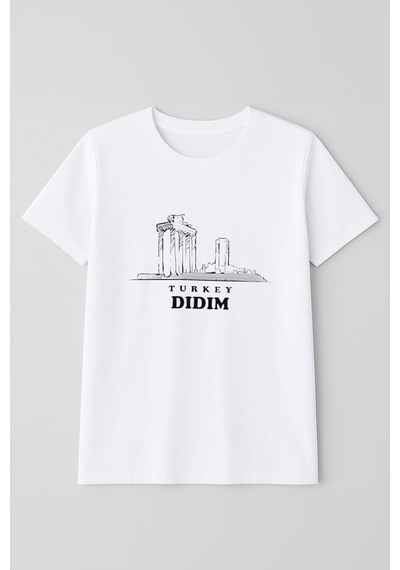 Markapia Woman Kadın Bisiklet Yaka %100 Pamuk Didim Baskılı Kısa Kollu T-shirt Beyaz L