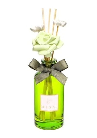180 Ml Yeşil Cam Şişe Çiçek Bambu Çubuklu White Jasmin Oda Kokusu Abundance Prosperity