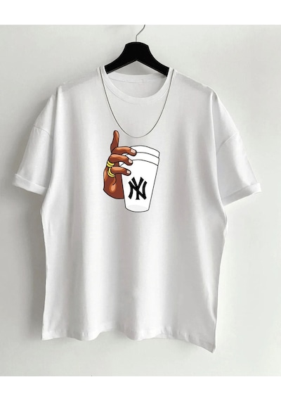 Startmore Erkek Oversize Baskılı Pamuklu Bisiklet Yaka Kısa Kollu T-shirt Garalio Beyaz
