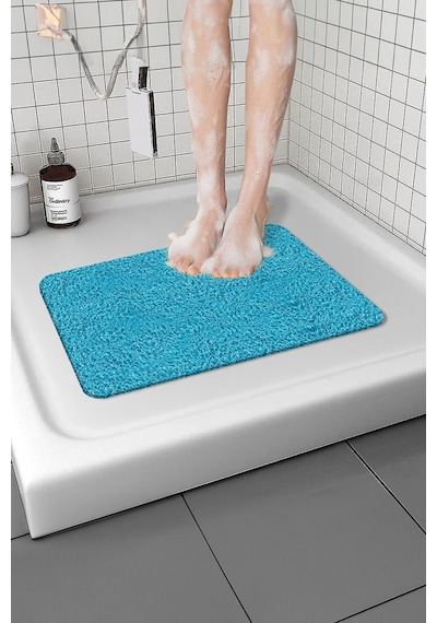 Banyo Paspası Kaymaz Paspas Su Emici Islak Zemin Duşa Kabin Ve Küvet Paspası Kivircik Paspas 40x60cm Mavi
